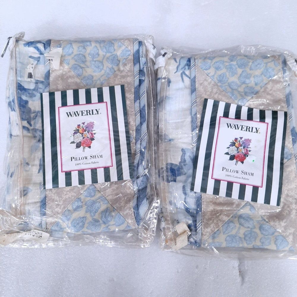 NEW Waverly Standard pillow Sham SET 2 Rosewood Duvet blue cabbage rose floral‎